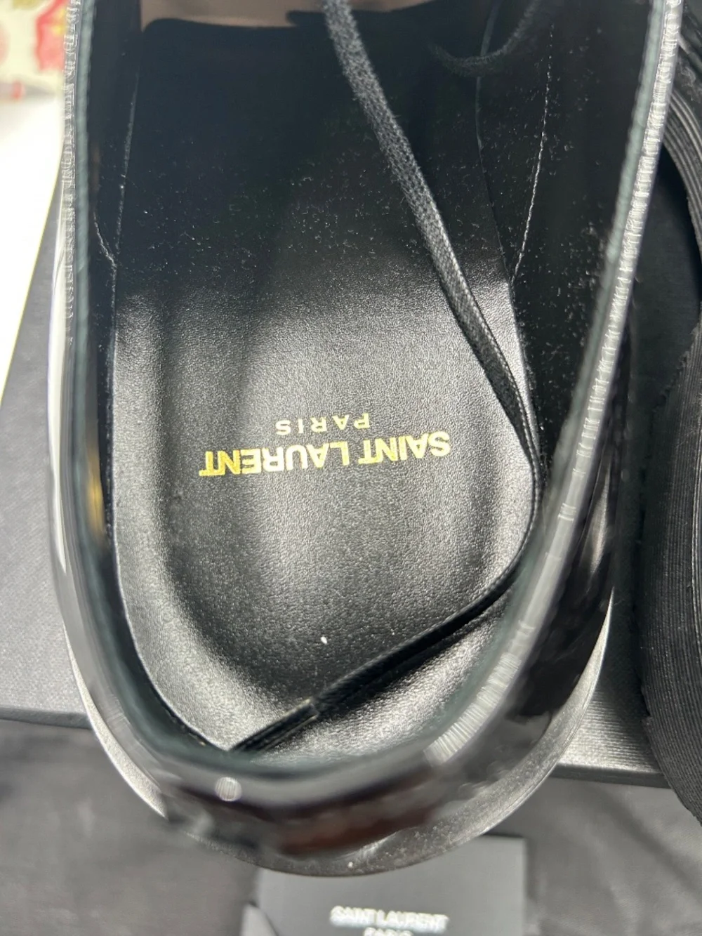 Men’s St. Laurent Black Patent Leather Derby Lace-Ups.  Size 43/10 US.